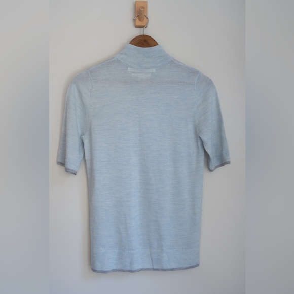 100% Merino Wool Light Blue Mock Neck Short Sleeve Sweater - Picture 5 of 8
